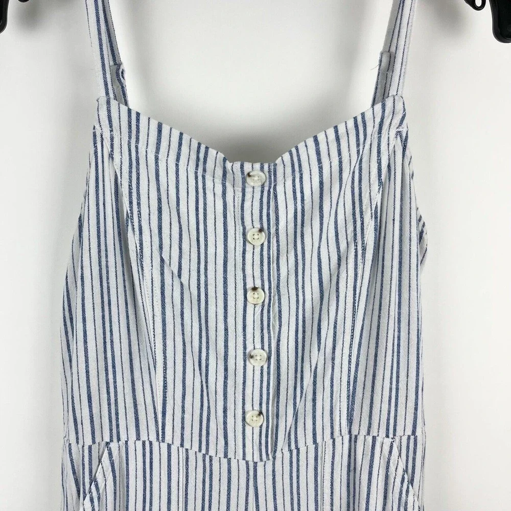 Old Navy Linen Cropped Jumpsuit Smocked Back Blue Stripe Boho Lagenlook - Picture 5 of 16